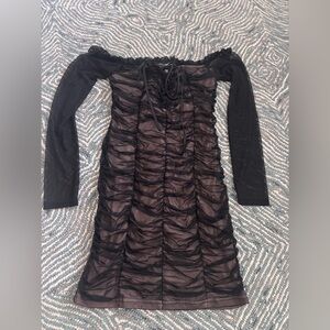 Fashion Nova Scrunched Long Sleeve Off Shoulder Mini Dress Womens Small